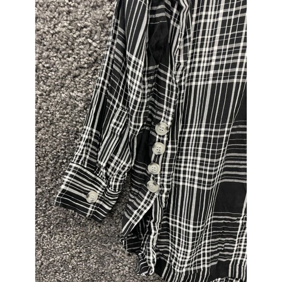 St John's Bay Popover Shirt Women Large Black White Windowpane Check Side Button - Picture 12 of 16